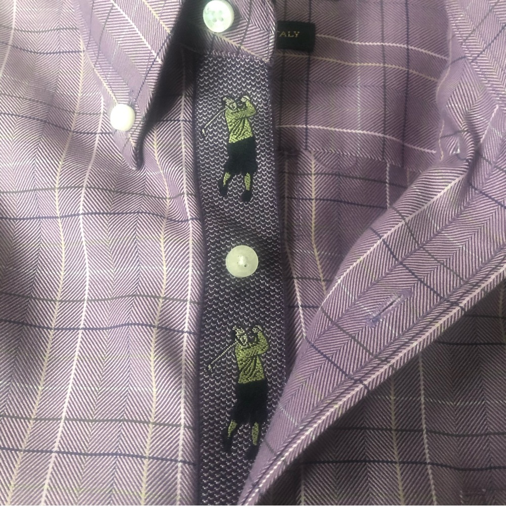 Bobby Jones lavender plaid  shirt size size L woven in Italy 100% cotton EUC - Picture 9 of 9